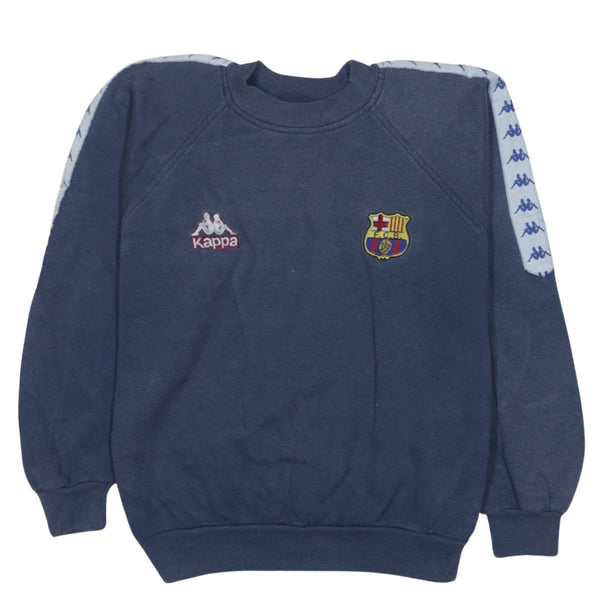 Kappa 90's FC BARCELONA Football Club Crew Neck Sweatshirt Medium Navy Blue